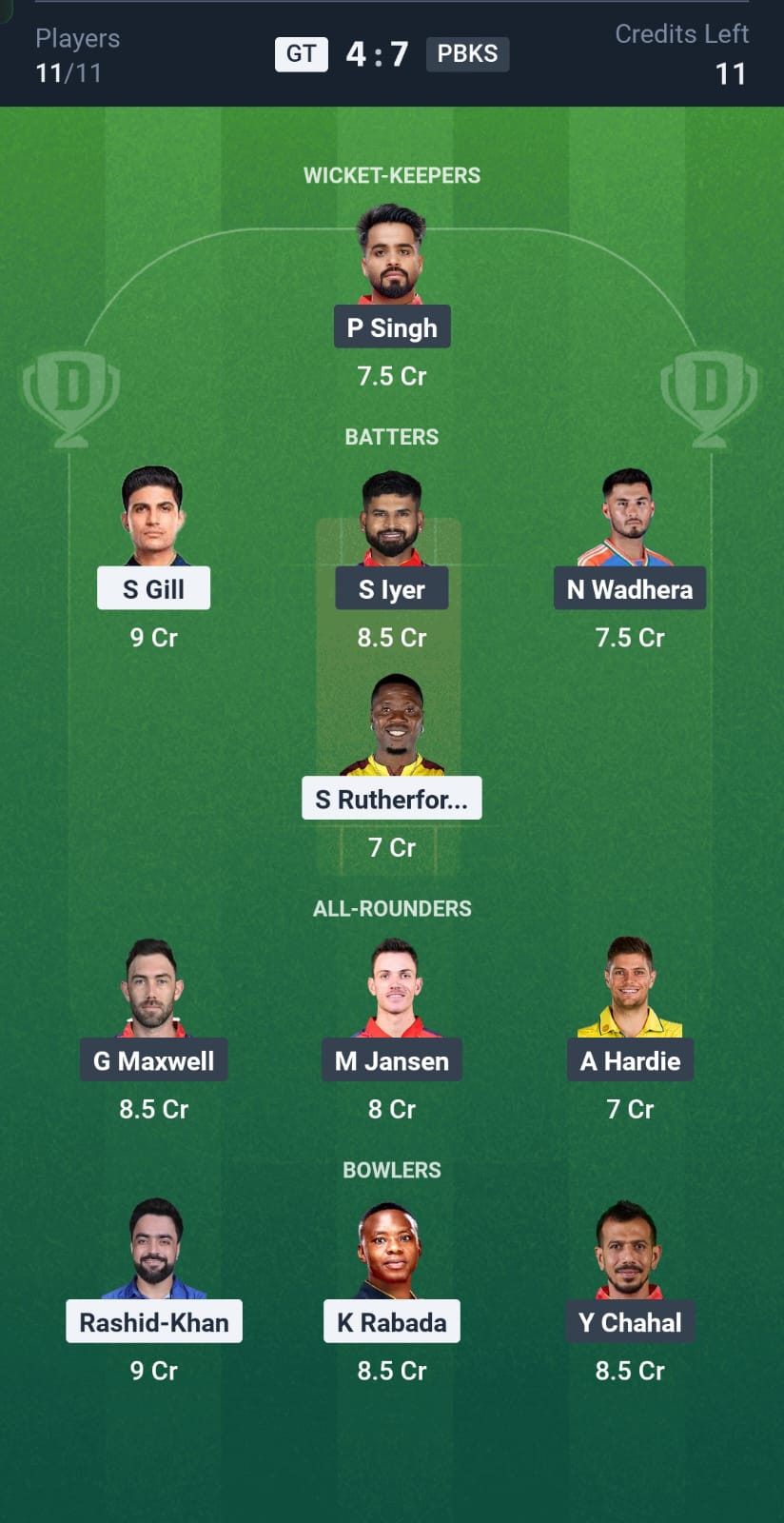 Small League Dream11 Team
