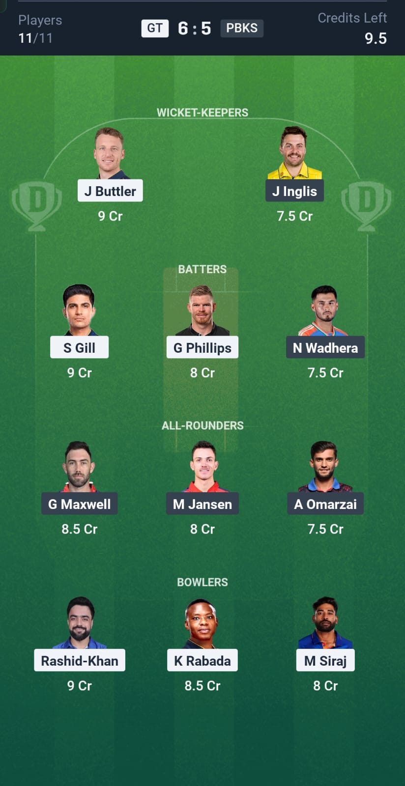 Grand League Dream11 Team